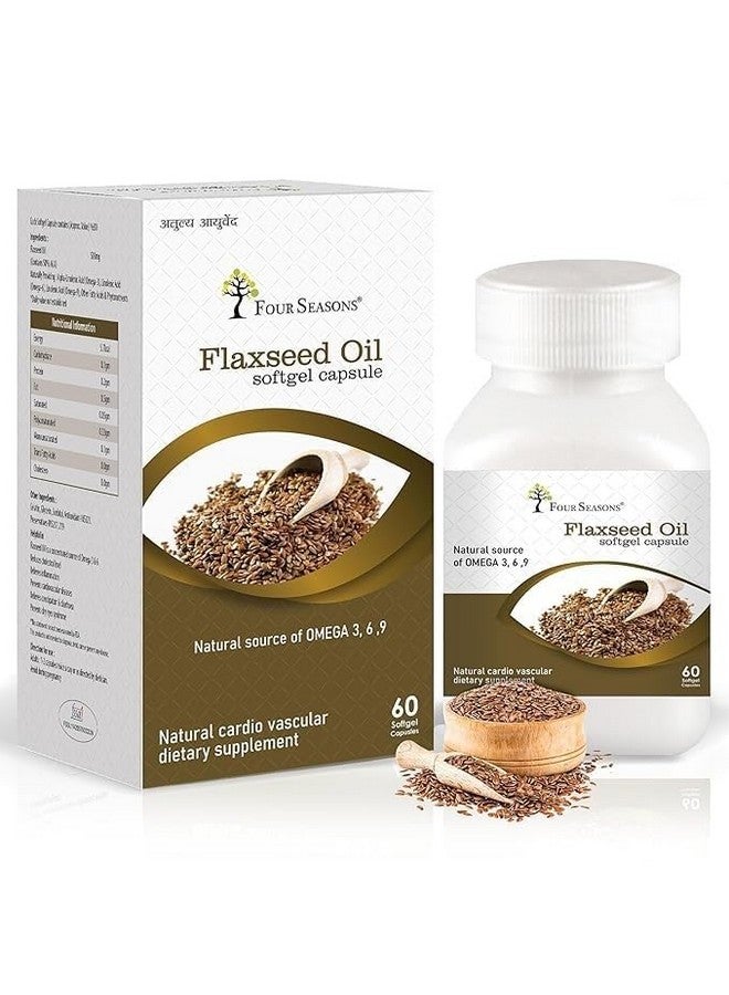 Four Seasons Ayurvedic Flax Seed Oil Soft Gel Capsule | Omega 3 6 9 Capsules | Promotes Heart Health,Helps In Reducing Inflammation & Detoxifying The Body - 60 - Image 1