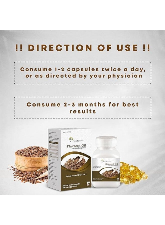 Four Seasons Ayurvedic Flax Seed Oil Soft Gel Capsule | Omega 3 6 9 Capsules | Promotes Heart Health,Helps In Reducing Inflammation & Detoxifying The Body - 60 - Image 4