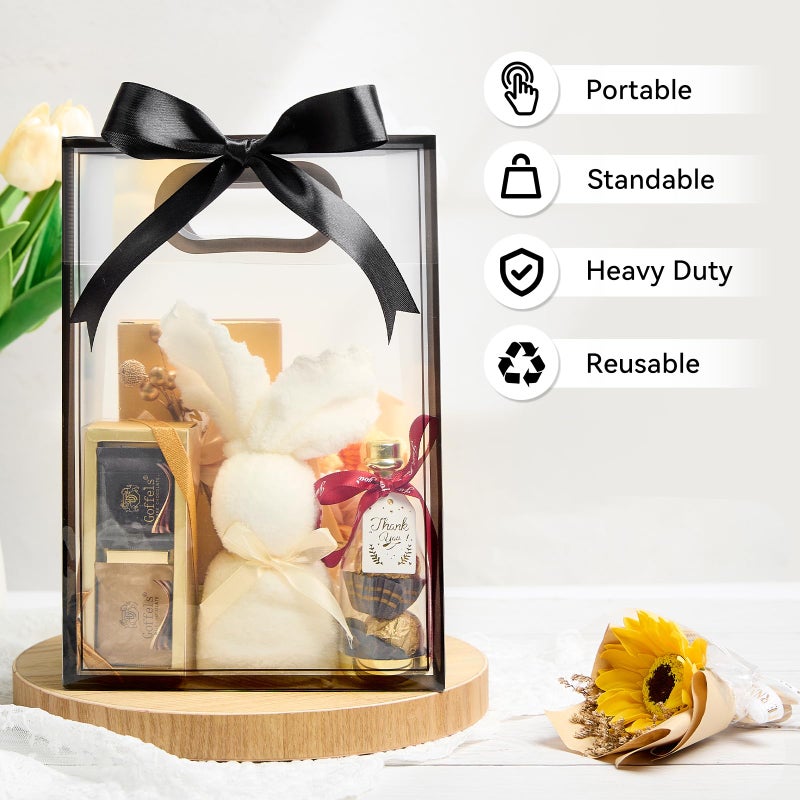 Ohuimrt 12 Pack Clear Plastic Gift Bags with Handles, Reusable Party Favor Bags with Ribbon for Birthday, Wedding, Bachelorette Party, 10.2 x 7.1 x 3.1 Inch (Black) - Image 4