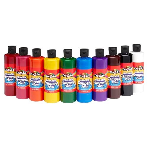 CraZArt Washable Tempera Paint Bulk Pack 10ct Assorted Colors 8oz each bottle - Image 1
