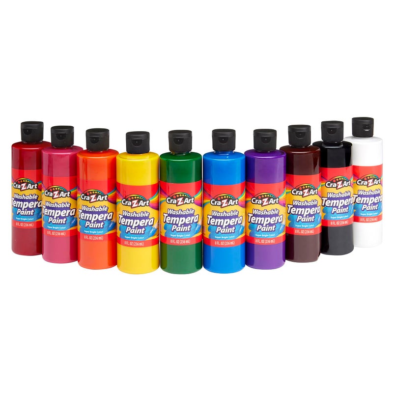 CraZArt Washable Tempera Paint Bulk Pack 10ct Assorted Colors 8oz each bottle - Image 2
