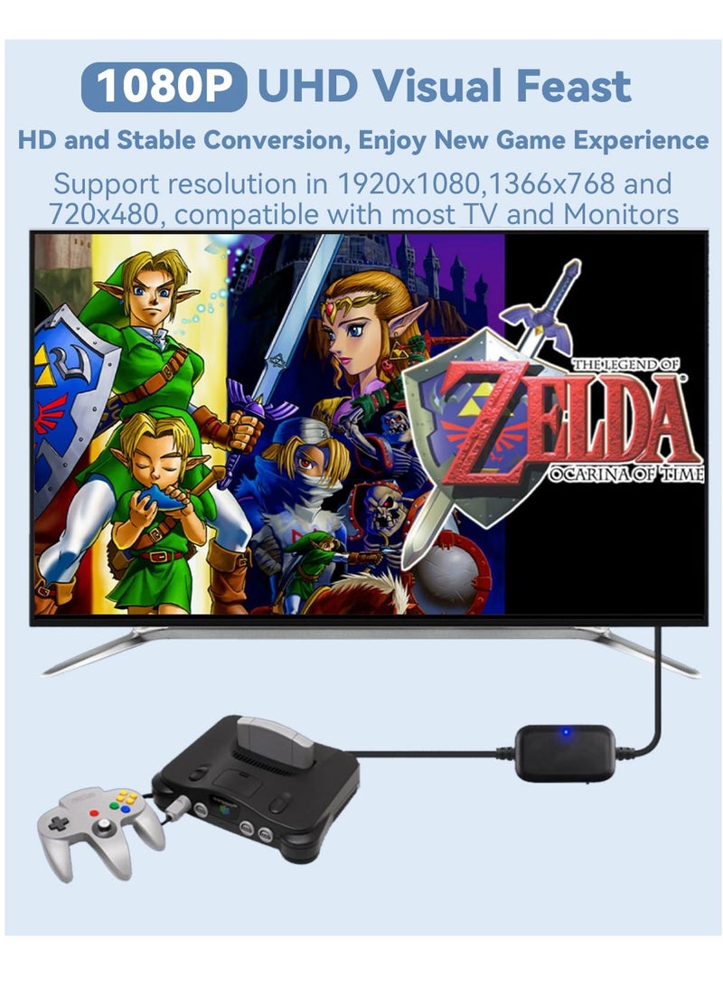 سيوسي N64 HDMI Adapter Gamecube to HDMI Converter Cable, 1080P/720P Picture Quality Improver HD Link Cord Compatible with Nintendo 64/Game Cube/SNES/SFC (Plug and Play) - Image 4