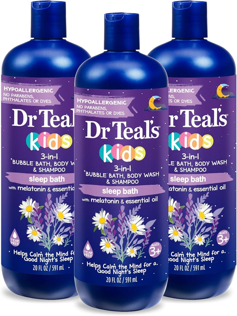 Dr Teal's Kids 3-in-1 Sleep Bath: Bubble Bath, Body Wash & Shampoo with Melatonin & Essential Oil, 20 fl oz (Pack of 3) - Image 1