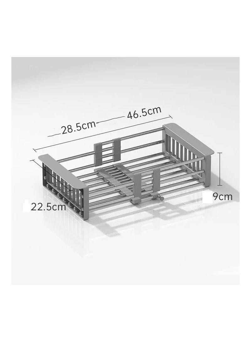فيو حوض قابل للتمديد من الفولاذ المقاوم للصدأ ومصفاة بلاستيكية قابلة للتعديل فوق مصفاة الحوض وصرف الغسيل وسلة جافة للفواكه والخضروات والسلطات الخضراء باللون الرمادي - Image 5