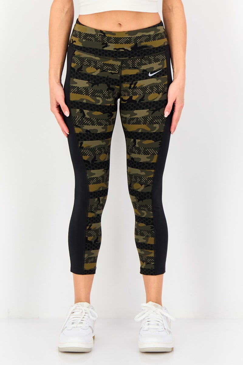 Nike Women Tight Fit Brand Logo Running Crop Tights, Multicolor - Image 1