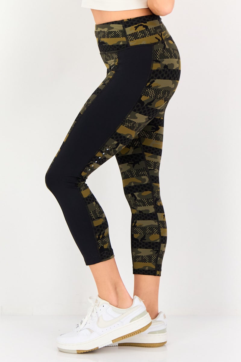 Nike Women Tight Fit Brand Logo Running Crop Tights, Multicolor - Image 2