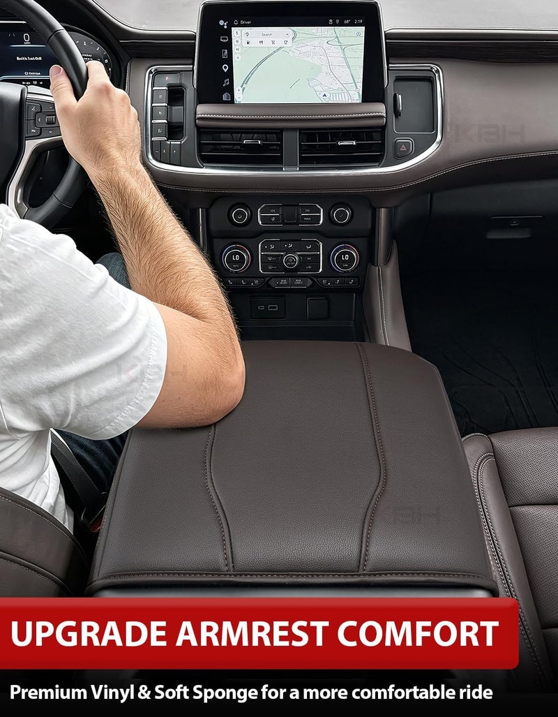 KBH Center Console Armrest Cover for GMC Sierra & Chevy Silverado 2019-2025, Yukon & Tahoe & Suburban 2021-2025, Bucket Seat Console, Leather Arm Rest Cover for Car, Brownstone - Image 3