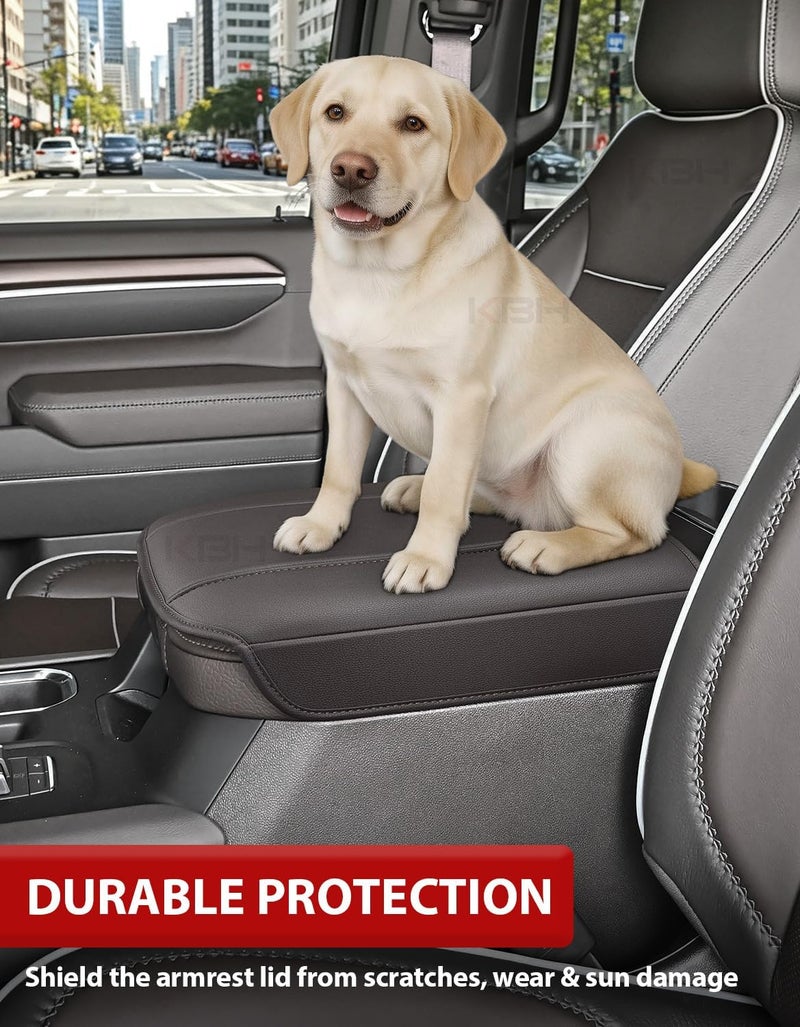 KBH Center Console Armrest Cover for GMC Sierra & Chevy Silverado 2019-2025, Yukon & Tahoe & Suburban 2021-2025, Bucket Seat Console, Leather Arm Rest Cover for Car, Brownstone - Image 4