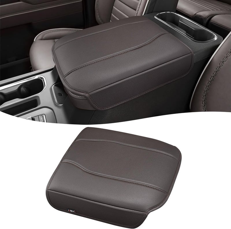 KBH Center Console Armrest Cover for GMC Sierra & Chevy Silverado 2019-2025, Yukon & Tahoe & Suburban 2021-2025, Bucket Seat Console, Leather Arm Rest Cover for Car, Brownstone - Image 1
