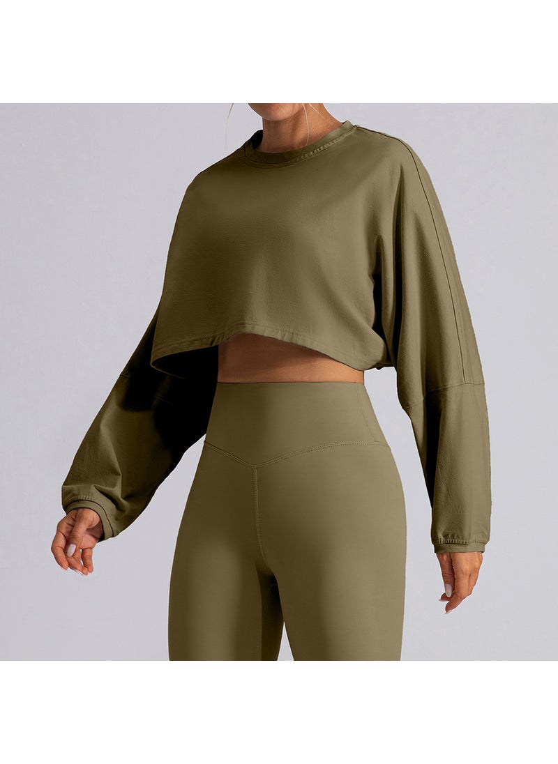 Generic - Casual Long-Sleeve Crop Top Sweatshirt for Women Brown - Image 1