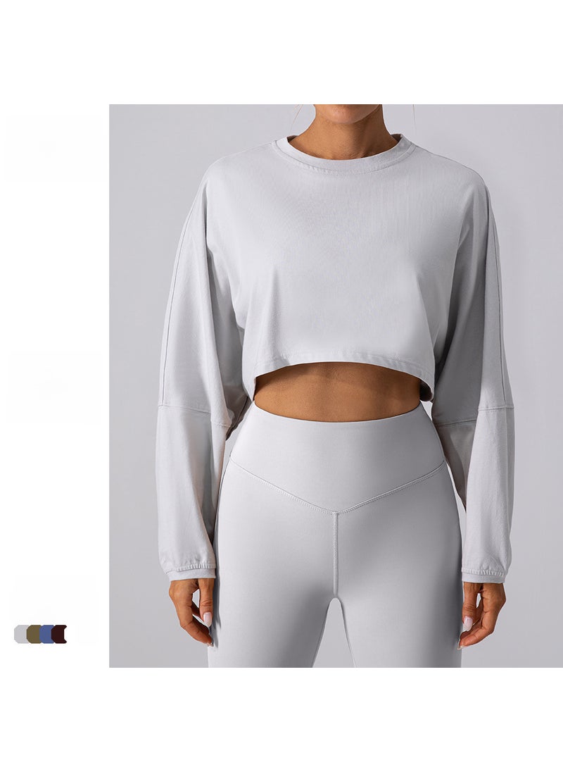 Generic - Casual Long-Sleeve Crop Top Sweatshirt for Women Brown - Image 1