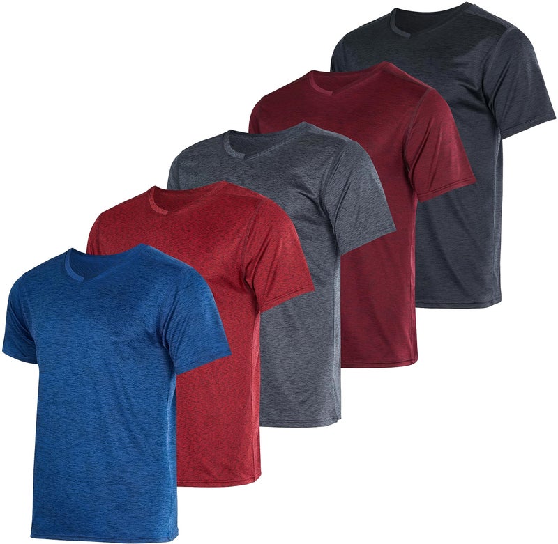 REALESSENTIALS Real Essentials Athletic V Neck Tshirt Shirts T-Shirts Men Quick Dry Fit Tops Dri Fit Short Sleeve Active Wear Training Exercise Fitness Workout Shirt Tee Tees Gym Sports Top, Set 9, M, Pack of 5 - Image 1