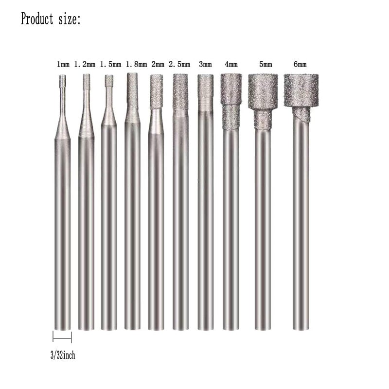LUO KE ð‹ð®ð¨ ð¤ðž 10 Pcs Hollow Cup Shape Diamond Burr Set, 3/32 Inch Shank Stone Carving Bits for Rotary Tools - Image 2