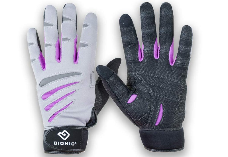 Bionic Women's Cross-Training Full Finger Gloves, Gray/Purple, Large - Image 1