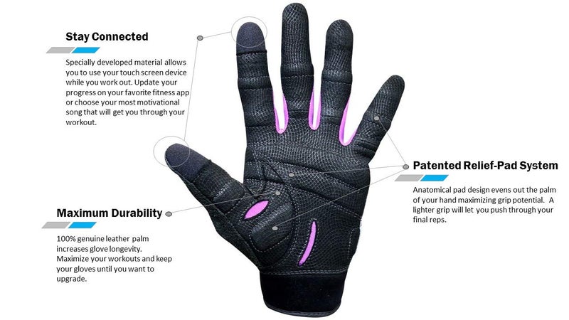 Bionic Women's Cross-Training Full Finger Gloves, Gray/Purple, Large - Image 3