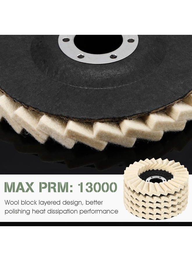 Heigble 8 Pcs Wool Polishing Wheel Disc and Polishing Compounds Set Includes 5 Pcs Thicken Arbor Buffing Wheel 3 Pcs Buffing Compound 4 1/2 x 7/8 Inch Felt Flap Disc for Angle Grinder, Multi Surface - Image 3