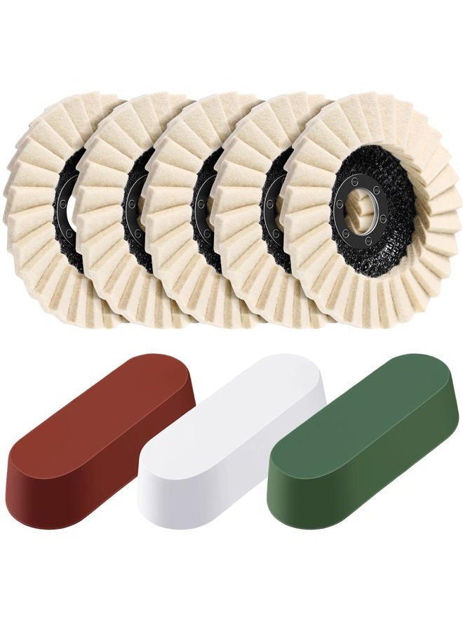 Heigble 8 Pcs Wool Polishing Wheel Disc and Polishing Compounds Set Includes 5 Pcs Thicken Arbor Buffing Wheel 3 Pcs Buffing Compound 4 1/2 x 7/8 Inch Felt Flap Disc for Angle Grinder, Multi Surface - Image 1