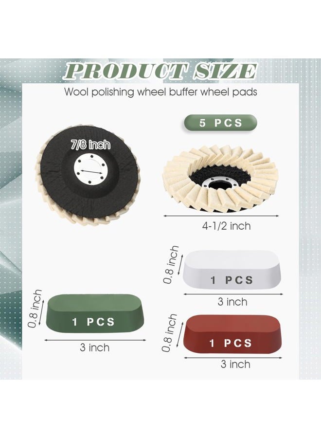 Heigble 8 Pcs Wool Polishing Wheel Disc and Polishing Compounds Set Includes 5 Pcs Thicken Arbor Buffing Wheel 3 Pcs Buffing Compound 4 1/2 x 7/8 Inch Felt Flap Disc for Angle Grinder, Multi Surface - Image 2