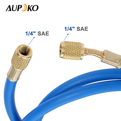 Aupoko R410A AC Refrigerant Charging Hoses, 60’’ R410A HVAC Charging Hose with 1/4’’ SAE Flare, with 800 PSI Working Pressure for R410A R22 R134A R12 R502 Air Condition System - Image 3