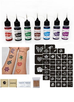 YSORNO Temporary Tattoo Kit / Waterproof Lasting 3-7 Days (Natural Botanical) Includes 48 Pieces Free Stencils / Temporary Tattoo Ink 8 Bottles 8 Colors Suitable for Kids and Adults (10ml Each Bottle)  - Image 1