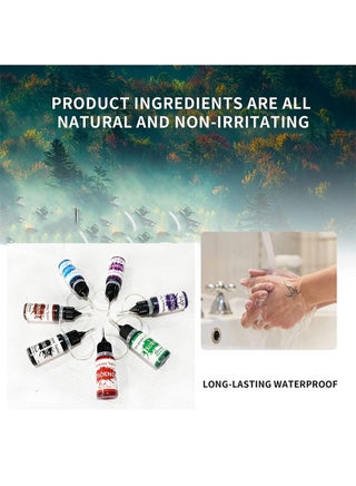 Temporary Tattoo Kit / Waterproof Lasting 3-7 Days (Natural Botanical) Includes 48 Pieces Free Stencils / Temporary Tattoo Ink 7 Bottles 7 Colors Suitable for Kids and Adults (0.5oz Each Bottle) - view 4