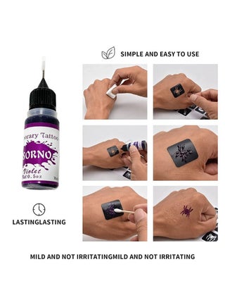 Temporary Tattoo Kit / Waterproof Lasting 3-7 Days (Natural Botanical) Includes 48 Pieces Free Stencils / Temporary Tattoo Ink 7 Bottles 7 Colors Suitable for Kids and Adults (0.5oz Each Bottle) - view 2