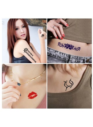 Temporary Tattoo Kit / Waterproof Lasting 3-7 Days (Natural Botanical) Includes 48 Pieces Free Stencils / Temporary Tattoo Ink 7 Bottles 7 Colors Suitable for Kids and Adults (0.5oz Each Bottle) - view 5
