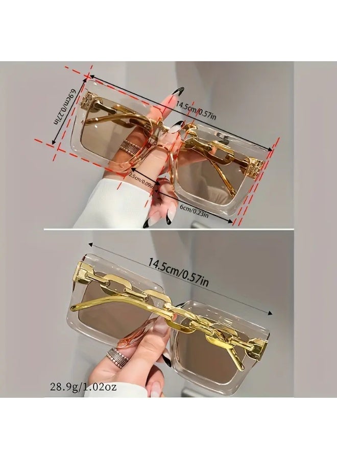 سينت هاوس نظارات شمسية مربعة فاخرة للنساء - إطار ذهبي، عدسات مضادة للانعكاس، إطار بلاستيكي شفاف مع لمسات معدنية، مثالية للحفلات والملابس الكاجوال | نظارات أنيقة | نظارات متينة (مع حافظة نظارات)، نظارات شمسية - Image 2