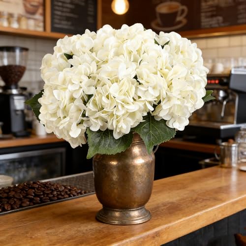Kimura's Cabin 6Pcs Fake White Hydrangea Flowers Artificial Silk Hydrangeas with Stems Faux Hydrangea Bouquets for Wedding Party Arrangements Home Table Centerpieces Baby Shower Decoration (White) - Image 3