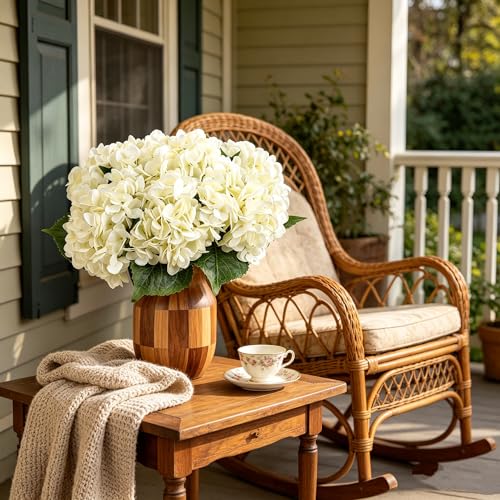 Kimura's Cabin 6Pcs Fake White Hydrangea Flowers Artificial Silk Hydrangeas with Stems Faux Hydrangea Bouquets for Wedding Party Arrangements Home Table Centerpieces Baby Shower Decoration (White) - Image 5