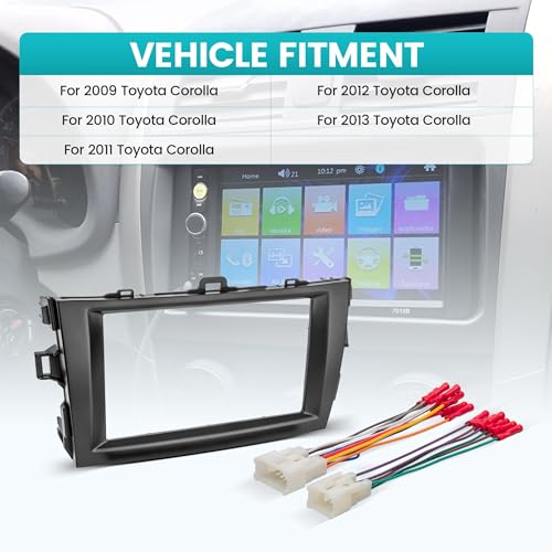 NuIth Double DIN Radio Installation Dash Kit W/Radio Wire Harness for 2009-2013 Toyota Corolla, Aftermarket Radio Dash Stereo Mounting Installation Trim Bezel Bracket Wire Kits - Image 3