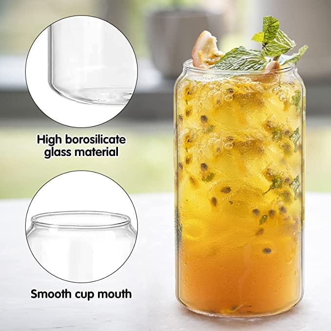 CYNFLEES Glasses Cup with Straws Drinking Glass 400 ml Beer Glass Can with Glass Straw set Soda Cococola Tea and Coffee Glass Sipper Tumbler Mug Fruit Juice Milk Mug with Straw Transparent Beer can 2 pcs - Image 3