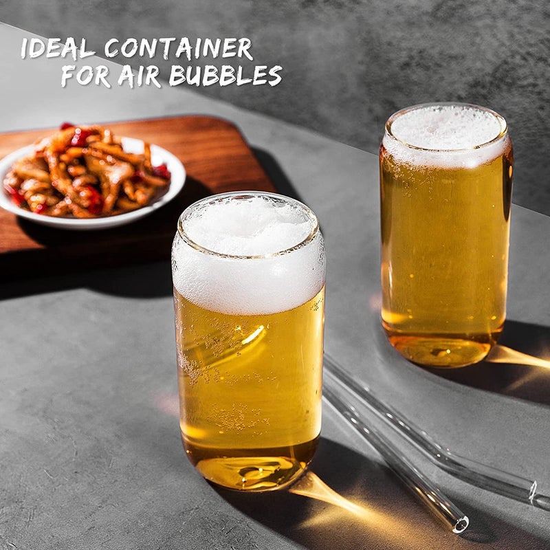 CYNFLEES Glasses Cup with Straws Drinking Glass 400 ml Beer Glass Can with Glass Straw set Soda Cococola Tea and Coffee Glass Sipper Tumbler Mug Fruit Juice Milk Mug with Straw Transparent Beer can 2 pcs - Image 5