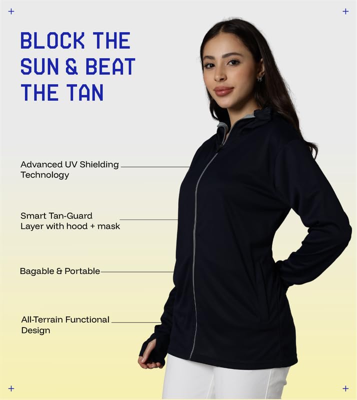BLUE TYGA Women's Nylon Sunscreen Jacket 2.0 - Advanced Protection from Sun & Pollution - UPF 50+ Protection, Standard Length, Black, Large - Image 3