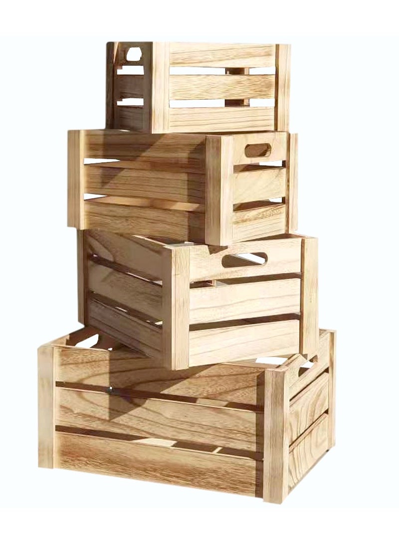LINGWEI Set of 4 Wooden Storage Box with Handles Decorative Wooden Storage Crates Rustic Farmhouse Style For Storage and Display Decoration For Home - Image 2
