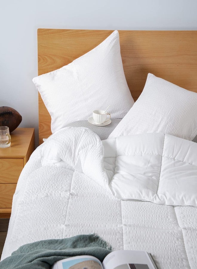 KASENTEX All Season Quilted Comforter Set Twin with 1 Pillow sham, Cozy Soft Seersucker Bedding Set Textured, Down Alternative Fill(Twin/Twin XL Set, White) - Image 3