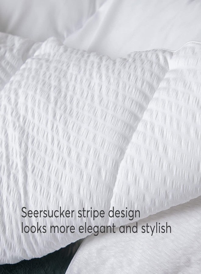KASENTEX All Season Quilted Comforter Set Twin with 1 Pillow sham, Cozy Soft Seersucker Bedding Set Textured, Down Alternative Fill(Twin/Twin XL Set, White) - Image 4