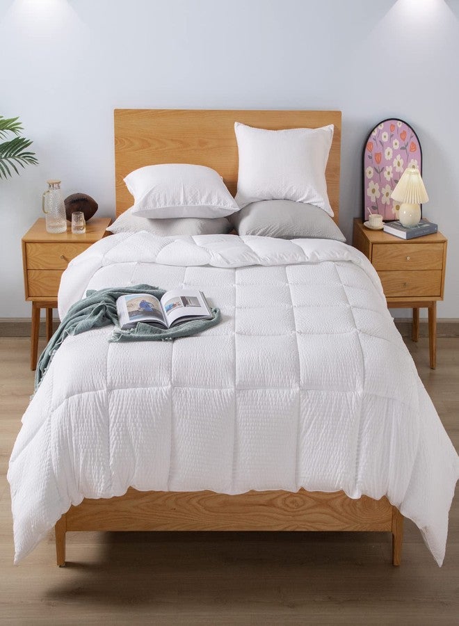 KASENTEX All Season Quilted Comforter Set Twin with 1 Pillow sham, Cozy Soft Seersucker Bedding Set Textured, Down Alternative Fill(Twin/Twin XL Set, White) - Image 1