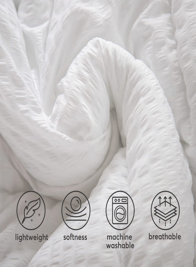 KASENTEX All Season Quilted Comforter Set Twin with 1 Pillow sham, Cozy Soft Seersucker Bedding Set Textured, Down Alternative Fill(Twin/Twin XL Set, White) - Image 5