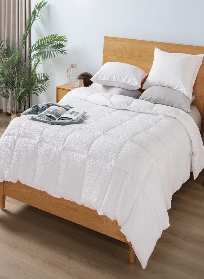 KASENTEX All Season Quilted Comforter Set Twin with 1 Pillow sham, Cozy Soft Seersucker Bedding Set Textured, Down Alternative Fill(Twin/Twin XL Set, White) - Image 2