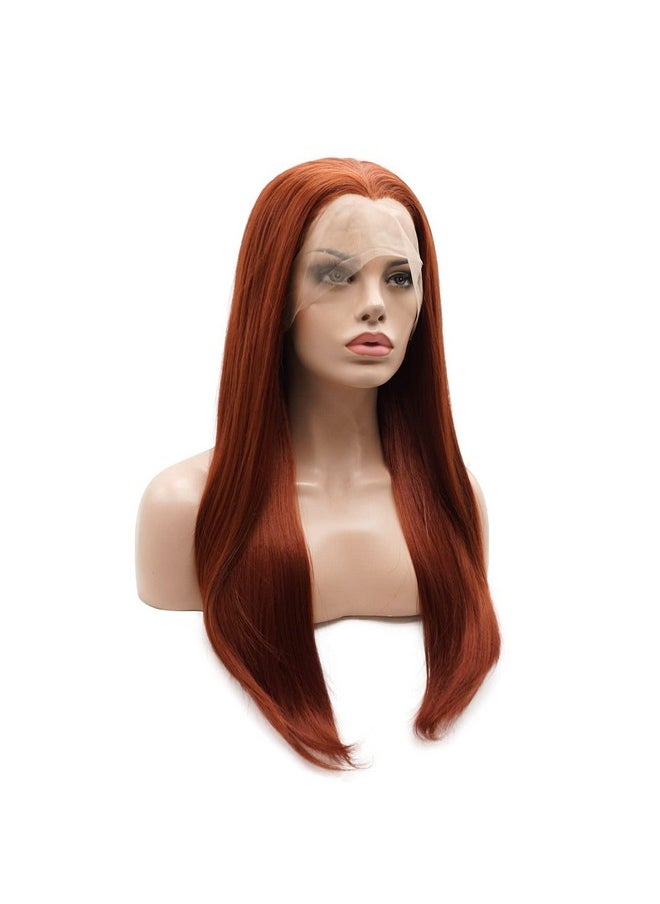Lushy - Hair Synthetic Lace Front Wig Straight Long 24Inch Wine Red Wig Heat Friendly Heavy Density Realistic Wig - Image 1