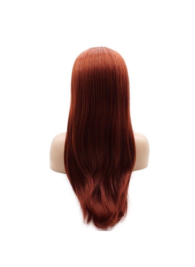 Lushy - Hair Synthetic Lace Front Wig Straight Long 24Inch Wine Red Wig Heat Friendly Heavy Density Realistic Wig - Image 1