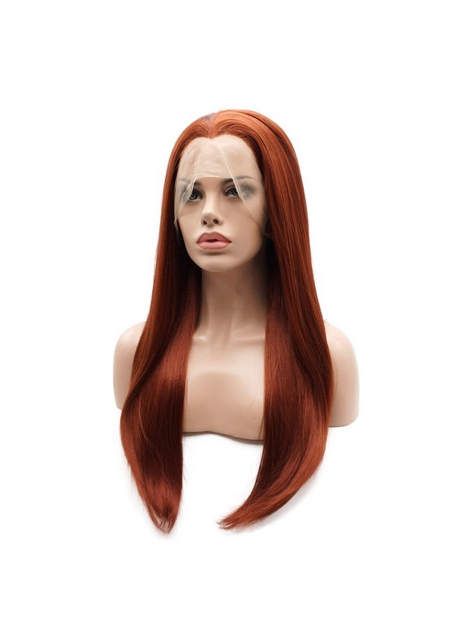Lushy - Hair Synthetic Lace Front Wig Straight Long 24Inch Wine Red Wig Heat Friendly Heavy Density Realistic Wig - Image 1