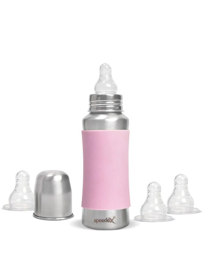 Speedex زجاجة رضاعة للأطفال من الفولاذ المقاوم للصدأ مع علامات داخلية بسعة مللي لتر ومقبض سيليكون (240 مل) (3 حلمات إضافية بدون)  - Image 2