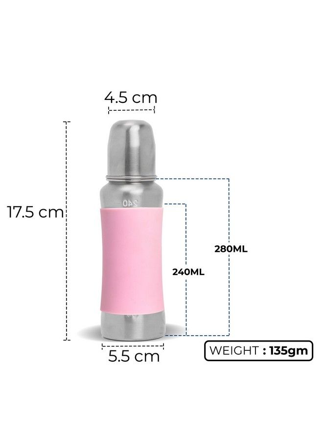 Speedex زجاجة رضاعة للأطفال من الفولاذ المقاوم للصدأ مع علامات داخلية بسعة مللي لتر ومقبض سيليكون (240 مل) (3 حلمات إضافية بدون)  - Image 5