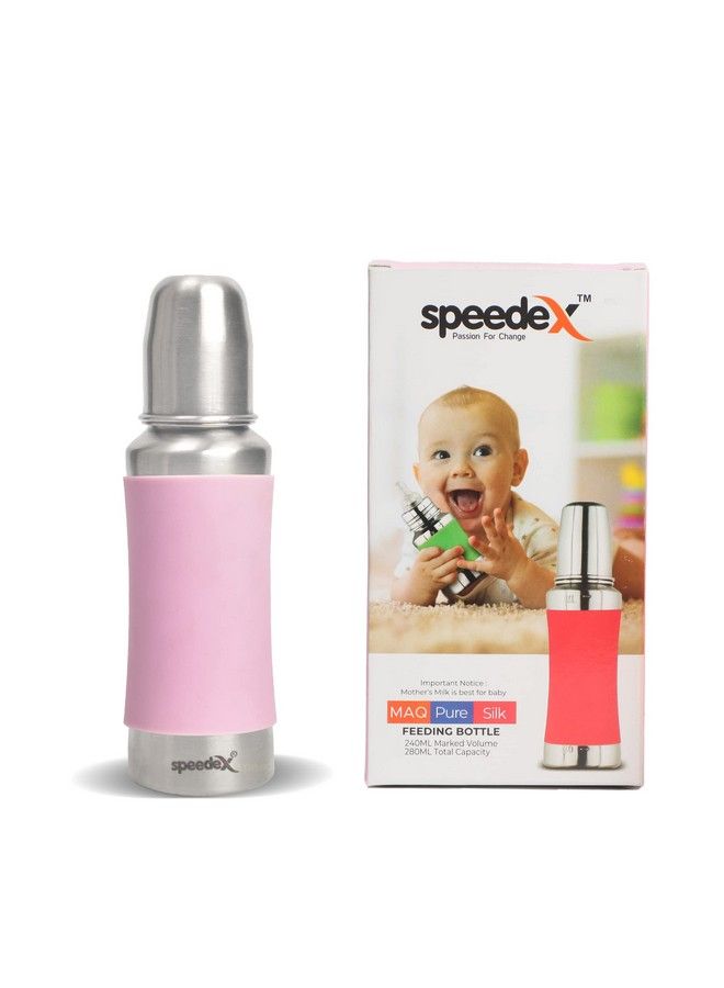 Speedex زجاجة رضاعة للأطفال من الفولاذ المقاوم للصدأ مع علامات داخلية بسعة مللي لتر ومقبض سيليكون (240 مل) (3 حلمات إضافية بدون)  - Image 3