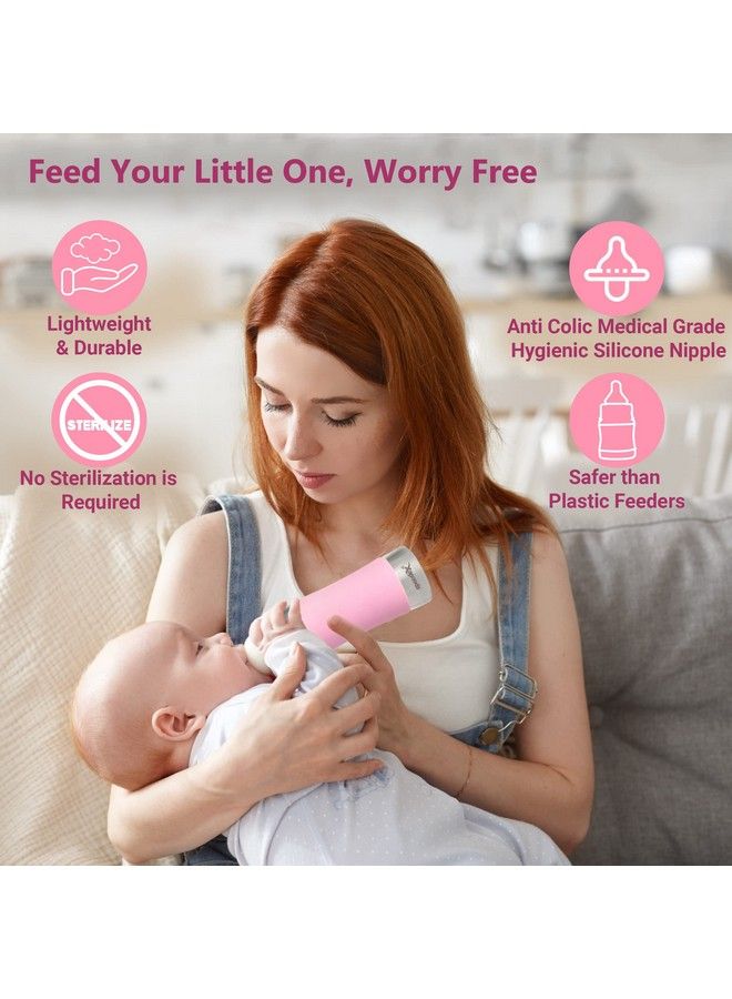 Speedex زجاجة رضاعة للأطفال من الفولاذ المقاوم للصدأ مع علامات داخلية بسعة مللي لتر ومقبض سيليكون (240 مل) (3 حلمات إضافية بدون)  - Image 4