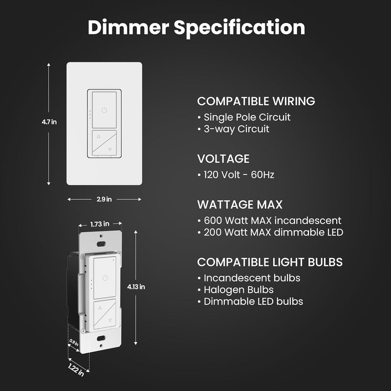 Feit Electric Smart WiFi Dimmer Switch with Remote, Single-Pole/3-Way/4-Way, Voice Control with Alexa & Google Asst, Wireless Wall-Mount Remote, App Control, Neutral Wire Required, DIM/Button/WiFi - Image 2