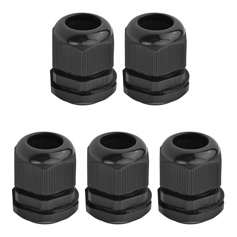 Fielect 5Pcs Waterproof Plastic PG21 Cable Glands Joints Adjustable Connector Black for 1621mm Dia Cable