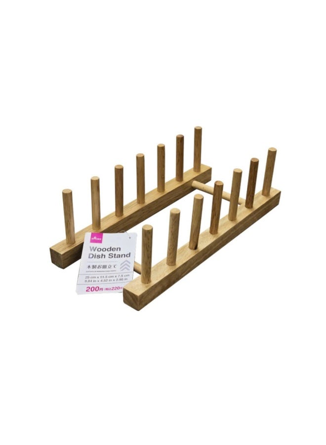 Wooden Dish Stand Rack, 25 x 11.5 x 7.5 cm, Plate & Lid Holder Organizer for Kitchen Countertop, Dish Drying & Storage